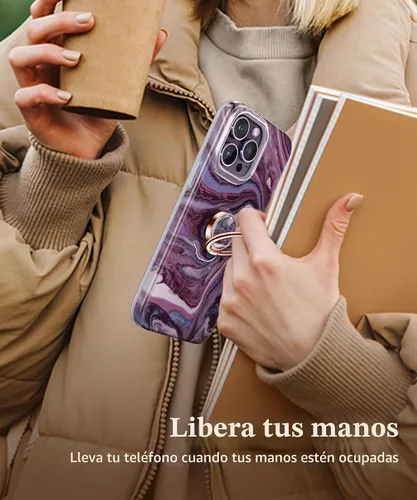 Vista 4 de GVIEWIN - Soporte de anillo para teléfono celular de mármol, agarre de metal con rotación de 360° Compatible con iPhone 17/16/15/14/Pro/Plus