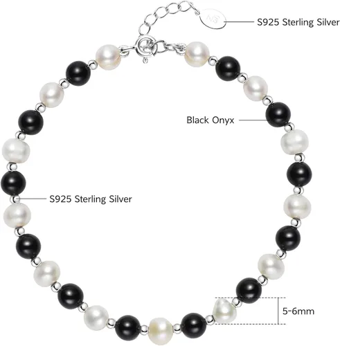 Vista 3 de GN PEARL Cultured Freshwater Natural Pearl Bracelets for Women, 925 Sterling Silver Bracelets for Women Jewelry