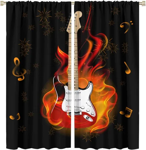Vista 40 de Cortinas de música rock para adolescentes, tratamiento de ventana de guitarra electrónica para dormitorio, sala de estar, cortinas de ventana