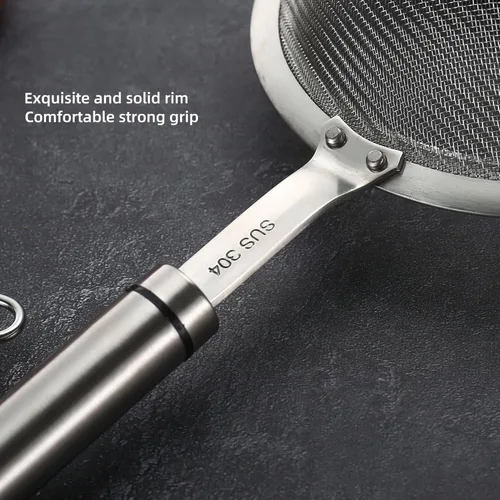 Vista 4 de Coladores de malla fina de acero inoxidable 304 de 3.35 pulgadas para cocina, colador con asa, tamices de metal para alimentos, arroz, aceite