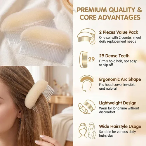 Vista 3 de ericotry Peine para el cabello, 2 piezas encantadoras inserciones de volumen para decoración del cabello, peine de esponja de espuma, herramienta