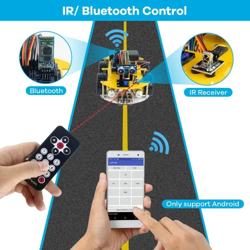Vista 3 de LAFVIN Kit de coche robot inteligente incluye sensor ultrasónico, placa R3 compatible con Arduino IDE con tutorial