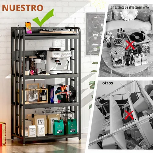 Vista 9 de METYERRY Soporte para microondas con almacenamiento, estante de cocina de 4 niveles con toma de corriente y puertos de carga USB, carrito de cocina