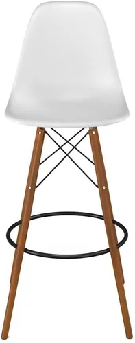 Vista 5 de Inmod Taburete de bar de plástico moldeado con patas de madera, juego de 2, blanco mate, taburetes de bar modernos DSW de nogal, taburetes de bar