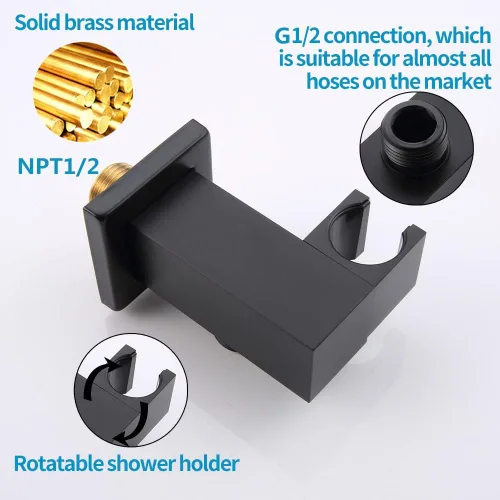 Vista 3 de AYIVG Soporte de pared de latón para baño, ajustable, de mano, con acabado negro