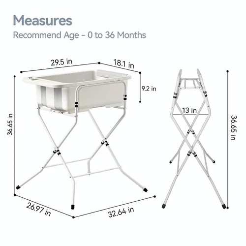 Vista 5 de Bañera plegable para bebé con soporte, bañera grande para bebé con termómetro y cojín Bañera portátil de viaje para recién nacidos Bañera
