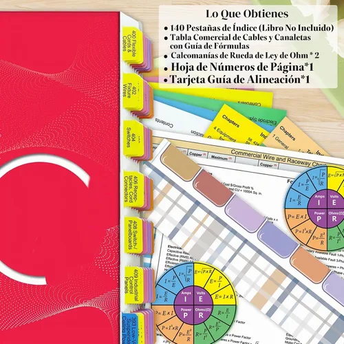 Vista 3 de Pestañas de libro del Código Eléctrico Nacional (NEC) actualizadas 2023, 140 pestañas de índice codificadas por colores y laminadas, con calcomanías