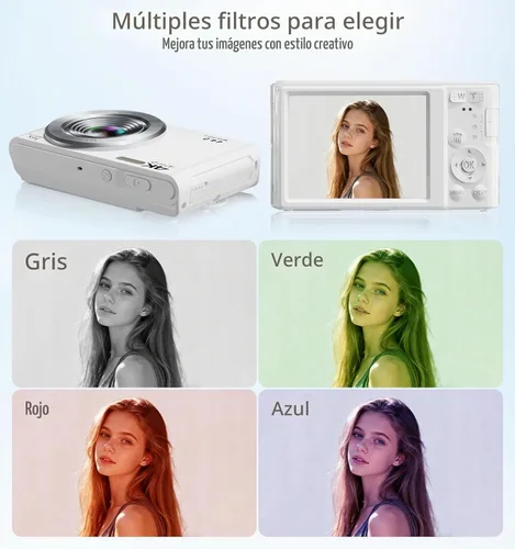 Vista 4 de Cámara digital 4K, cámara digital compacta digital de enfoque automático, zoom digital de 16X, cámara de viaje mejorada con tarjeta SD de 64 GB, 2