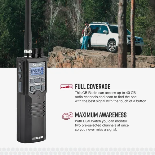 Vista 4 de Cobra HH50WXST Radio CB portátil – Radio de emergencia con acceso a 40 canales completos y alertas NOAA, conector para auriculares, salida