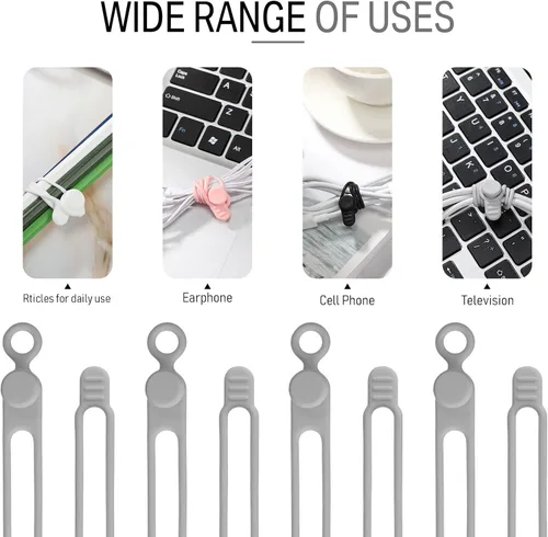 Vista 6 de Nuanchu 40 piezas de bridas para cables de silicona reutilizables, soporte ajustable, multiusos, organizador de cables de carga para sujetar cables