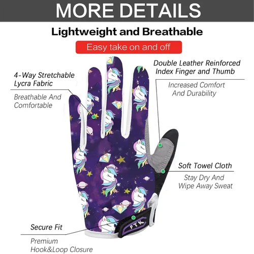 Vista 3 de FINGER TEN Guantes de ciclismo para niños y niñas y jóvenes, par de dedos completos, ciclismo de motocross, pantalla táctil, bicicleta de montaña