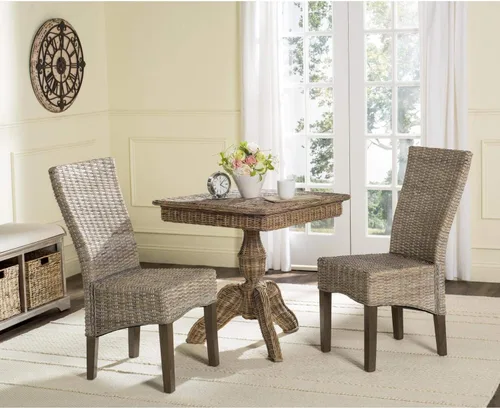 Vista 9 de SAFAVIEH - Juego de 2 sillas de comedor de madera Ozias, asiento de 18.8 pulgadas, color gris costero SEA8014A