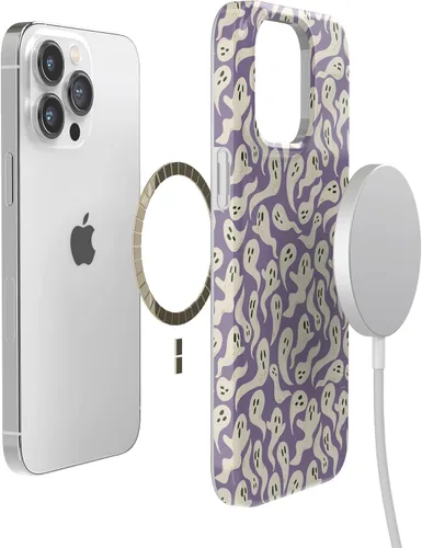 Vista 3 de Casely Funda para iPhone 14 Pro Max All Boo'd Up Fantasma púrpura Compatible con MagSafe Diseño clásico ultrafino