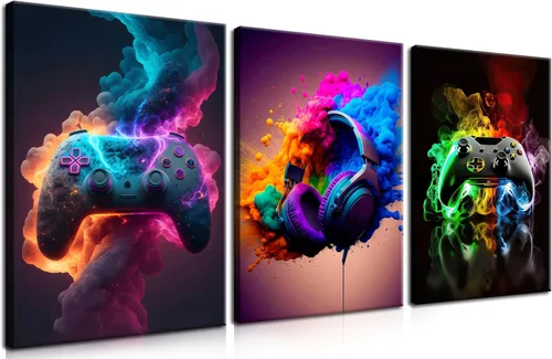 Vista 12 de Juego de Arte de Pared para Decoración de Sala de Juegos de 3 Piezas - Decoración de Pared de Control de Videojuegos para Gamers, Póster de Lienzo