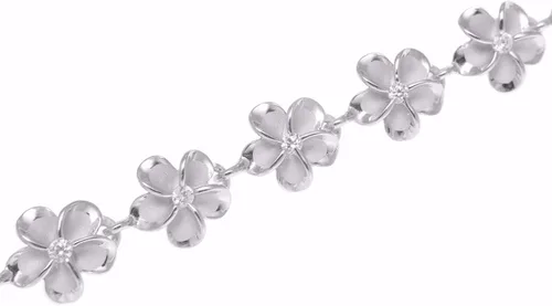 Vista 3 de Anillo de plata de ley 925chapada en rodio hawaiano 10mm flor de Plumeria CZ pulsera de 75