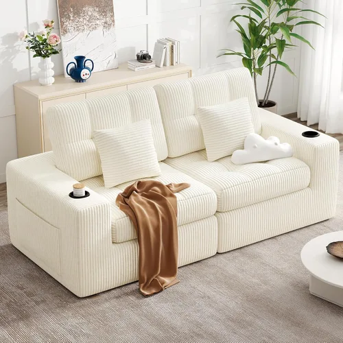 Vista 22 de Sofá modular sin hueso de nube de 112 pulgadas en forma de L, moderno sofá modular con cojín en capas, sofás de pana convertibles sin montaje