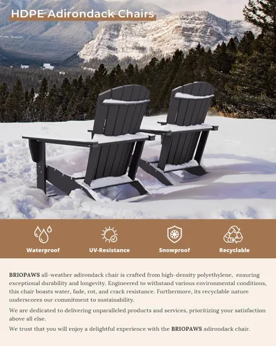 Vista 4 de BRIOPAWS Juego de 2 sillas Adirondack de gran tamaño HDPE Todo clima Negro