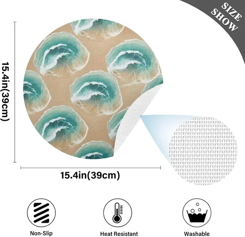 Vista 4 de Ocean Waves Sandy Beach Blue Placemats Set, Washable Heat Resistant Thick Placemats for Kitchen one sizex1