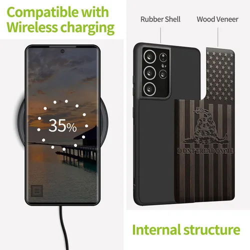 Vista 5 de Carveit Funda de madera para Galaxy S21 Ultra [madera natural y TPU suave] a prueba de golpes, híbrida, funda de madera única compatible con Samsung