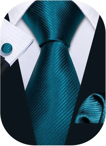 Vista 82 de Barry.Wang Juego de corbatas para hombre, corbata de seda a rayas, tejido a cuadros, gemelos formales, negocios, boda