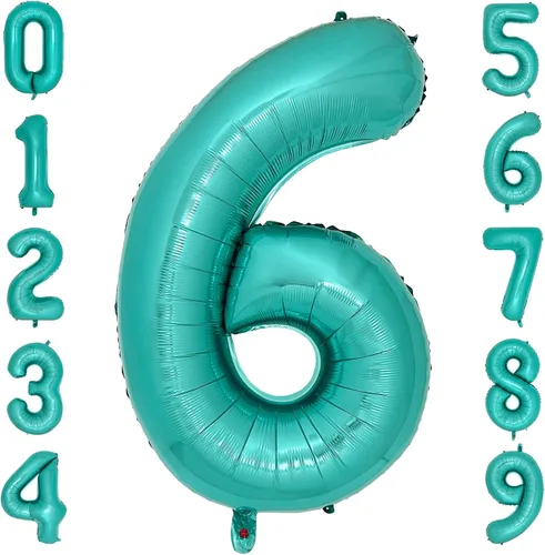 Vista 7 de Globos de color verde azulado con el número 0 de 40 pulgadas, globos grandes de papel de aluminio azul turquesa para mujer, decoraciones