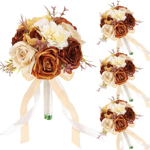 Vista 29 de Ramos de novia bohemios para boda, ramos de 9 pulgadas de flores artificiales para decoraciones de centro de mesa de ceremonia y aniversario, rosas