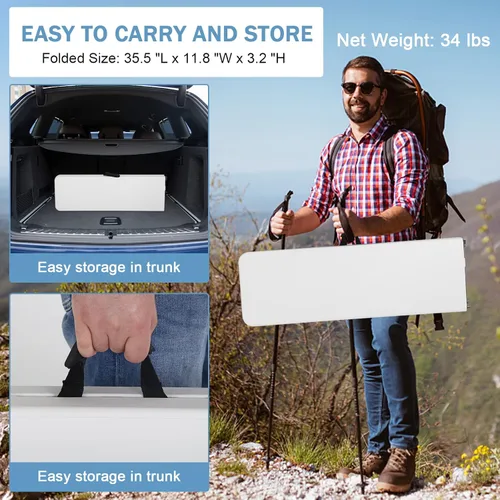 Vista 5 de Bancos plegables de plástico de 6 pies, paquete de 2, banco portátil para exteriores con asa y cerradura para picnic, camping, comedor, fútbol