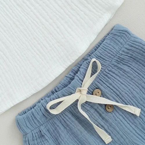 Vista 6 de Lesimsam Conjunto de camiseta de manga larga con botones de muselina para bebé niño y niña, ropa de otoño