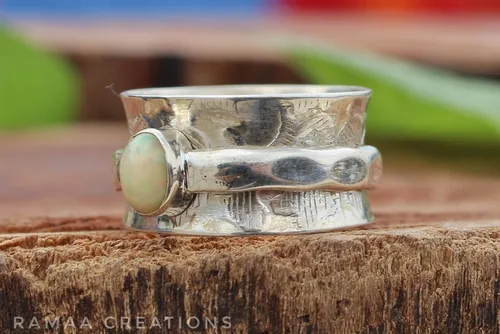 Vista 2 de Ethiopian Opal Spinner Ring Anxiety Silver Spinner Ring Fidget Spinner Ring For Women Handmade Spinner Ring Sterling Silver 925