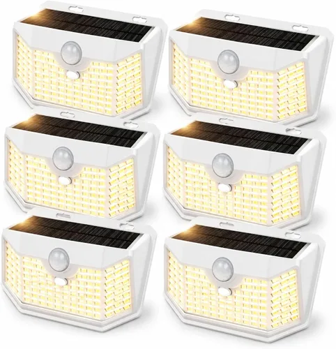 Vista 12 de HMCITY Luces solares para exteriores, 120 LED con 3 modos de iluminación, luces de pared con sensor de movimiento, IP65, impermeable, alimentadas