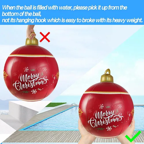 Vista 4 de Bola de Navidad inflable de cloruro de polivinilo iluminada, con luz LED de 24 pulgadas, decoración de Navidad al aire libre, bola inflable decorada