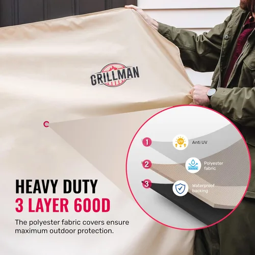 Vista 4 de Grillman Funda para parrilla, cubiertas de barbacoa al aire libre, carbón, parrillas de gas, impermeable, a prueba de rasgaduras, resistente a