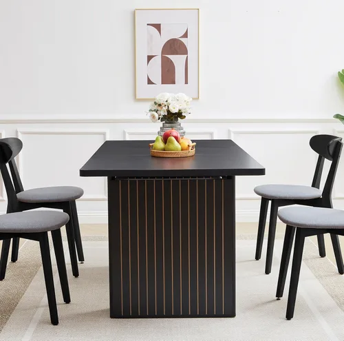 Vista 7 de Mesa de comedor extensible rectangular de 55 pulgadas–71 pulgadas para 4–6 personas, mesa de cocina expandible de estilo rústico moderno con base
