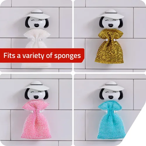Vista 5 de Peleg Design Mrs. Sponge - Soporte de esponja de cocina – Soporte de esponja de plástico para fregadero de cocina, seca todo tipo de esponjas