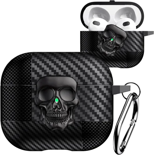 Vista 15 de Funda para AirPods Pro de 2ª generación, calavera con cerradura y llavero para hombres, divertida fibra de carbono de cuerpo completo, a prueba