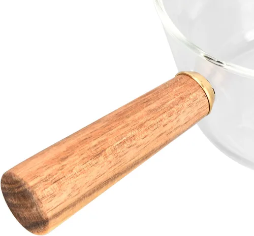 Vista 9 de Sartén para leche, olla de leche de vidrio con mango de madera antiadherente, con boquilla en forma de V, cacerola para cocinar, accesorios