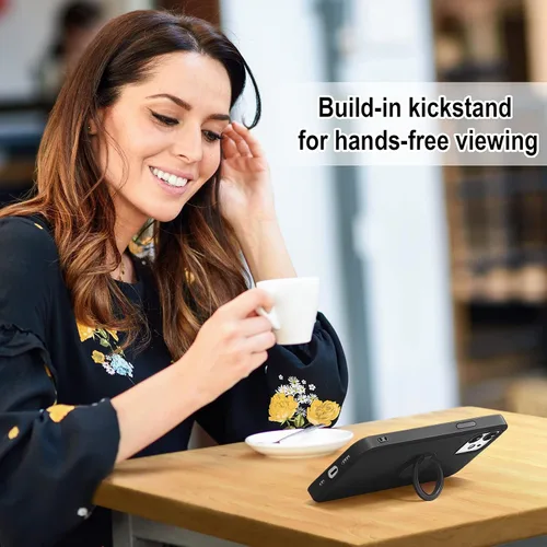 Vista 6 de Funda Hython para iPhone 12 y iPhone 12 Pro con soporte de anillo, soporte magnético giratorio de 360°, funda protectora de goma a prueba de golpes