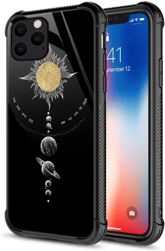Vista 37 de ZHEGAILIAN Funda compatible con iPhone 12/12 Pro, funda de invasión de vaca alienígena OVNI, parte trasera de vidrio templado + funda protectora