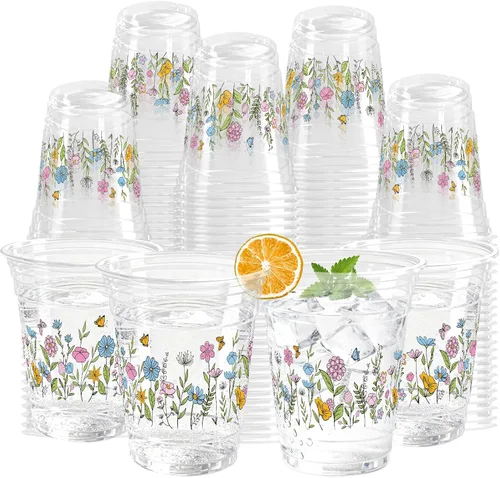 Vista 11 de 100 Piezas Vasos de Plástico Rosa Fiesta Vaquera Occidental 12 OZ Vasos Desechables Disco, Diseños de Sombrero Vaquero, Bota y Bola Disco