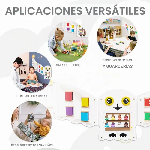 Vista 5 de Monläurd® Tablero Ocupado Montessori de Búho - Panel de Pared Sensorial para Niños Pequeños, Tablero de Actividad de Madera para Niños de 6M+