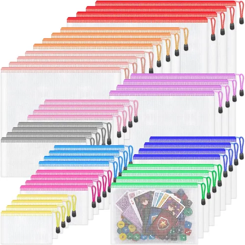 Vista 11 de Smarpau 8 bolsas con cremallera, 8 tamaños, 8 colores, bolsas de plástico con cremallera para organizar, bolsas de documentos impermeables multiusos