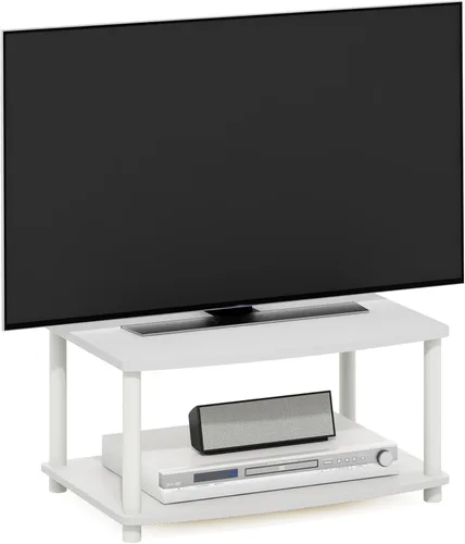 Vista 25 de Furinno Turn-N-Tube Soporte de TV, centro de entretenimiento de esquina de 3 niveles con estantes abiertos, consola de TV sin herramientas para TV