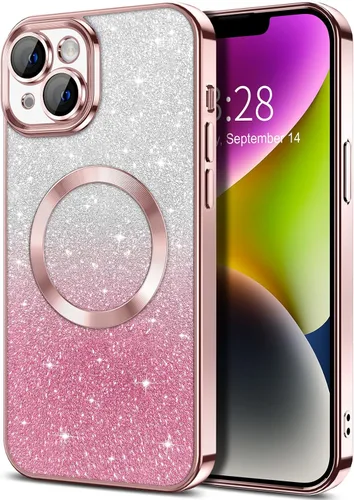 Vista 29 de Hython Funda para iPhone 13 Pro transparente con purpurina magnética [compatible con MagSafe] Protector completo de lente de cámara delgado