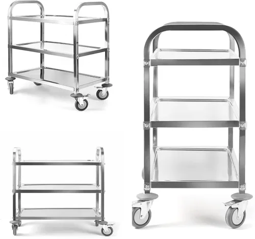 Vista 6 de Nisorpa Carrito utilitario de acero inoxidable de 3 niveles, 30 pulgadas de largo x 16 pulgadas de ancho x 33 pulgadas de alto, carritos rodantes