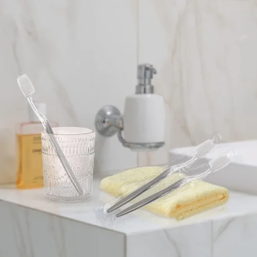 Vista 4 de FKYzixeh Cepillo de dientes con mango gris a granel, cepillos de dientes desechables empaquetados individualmente, cepillo de dientes para viajes