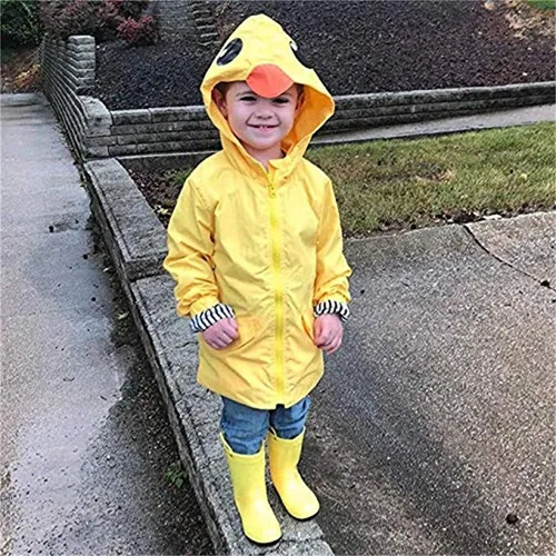 Vista 5 de Chaqueta de lluvia de pato para bebé niño y niña, linda chaqueta de lluvia amarilla de dibujos animados, abrigo para niños, traje escolar de otoño e