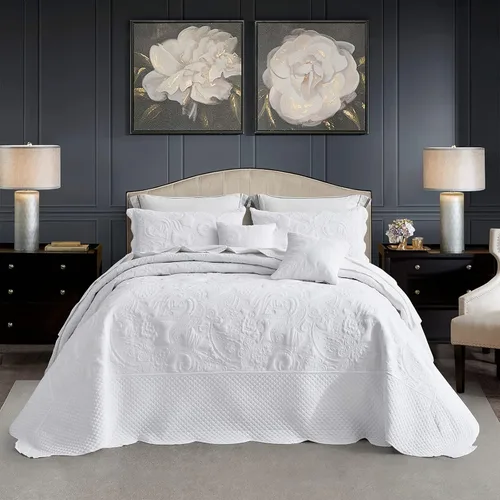 Vista 22 de Colcha extragrande tamaño King, diseño de patrón paisley, funda de cama ligera, reversible, 5 piezas, 100% microfibra, amarillo marfil Cobertura