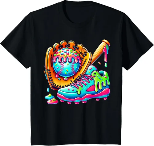 Vista 16 de Ice Cream Drip Baseball Stuff Baseball Drip For Boys Graphic T-Shirt, Negro -, Pequeña