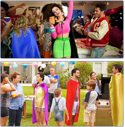 Vista 2 de Capas y máscaras de superhéroe para adultos súper héroe para hombres y mujeres disfraces de Halloween recuerdos de fiesta paquete de 7