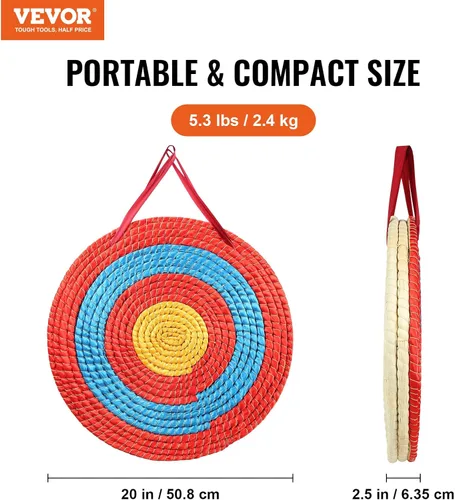 Vista 2 de VEVOR Straw Archery Targets, 20" Round Archery Target for Backyard, Traditional Solid Straw, Red